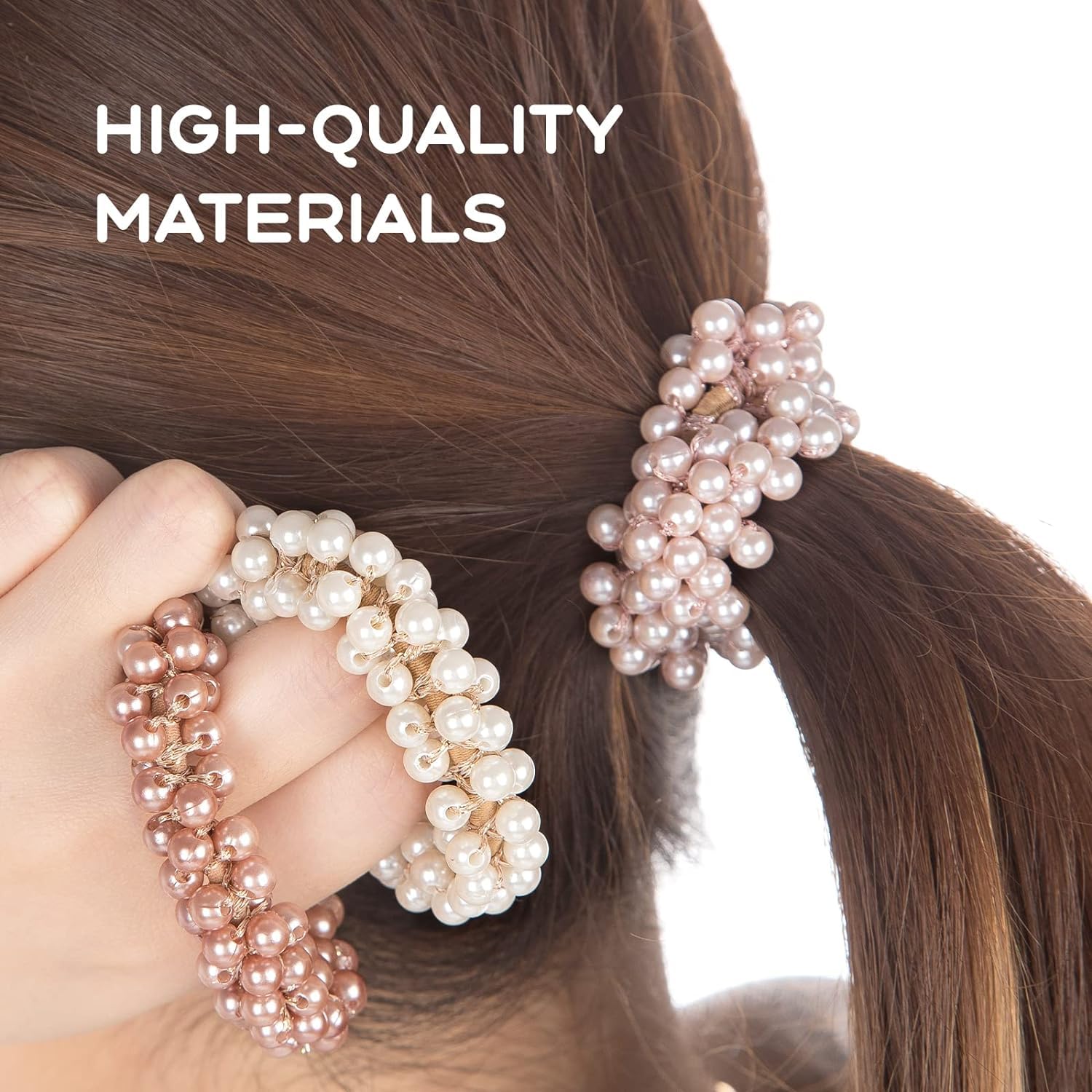 El Regalo 4PCS Fancy Pearls Hair Ties- Elastic Pearl Scrunchies Bead Hair Ropes Stretchy Hair Band Pearl Hair Scrunchies Hair Accessories for Women Girls (Color Options-3)