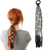 El Regalo 2PCs Cute Beaded Ponytail Hair Extensions Rubber Band- Stars & Hearts Beaded Braid Hairpieces for High Ponytail for Kids/Teen Girls/Women