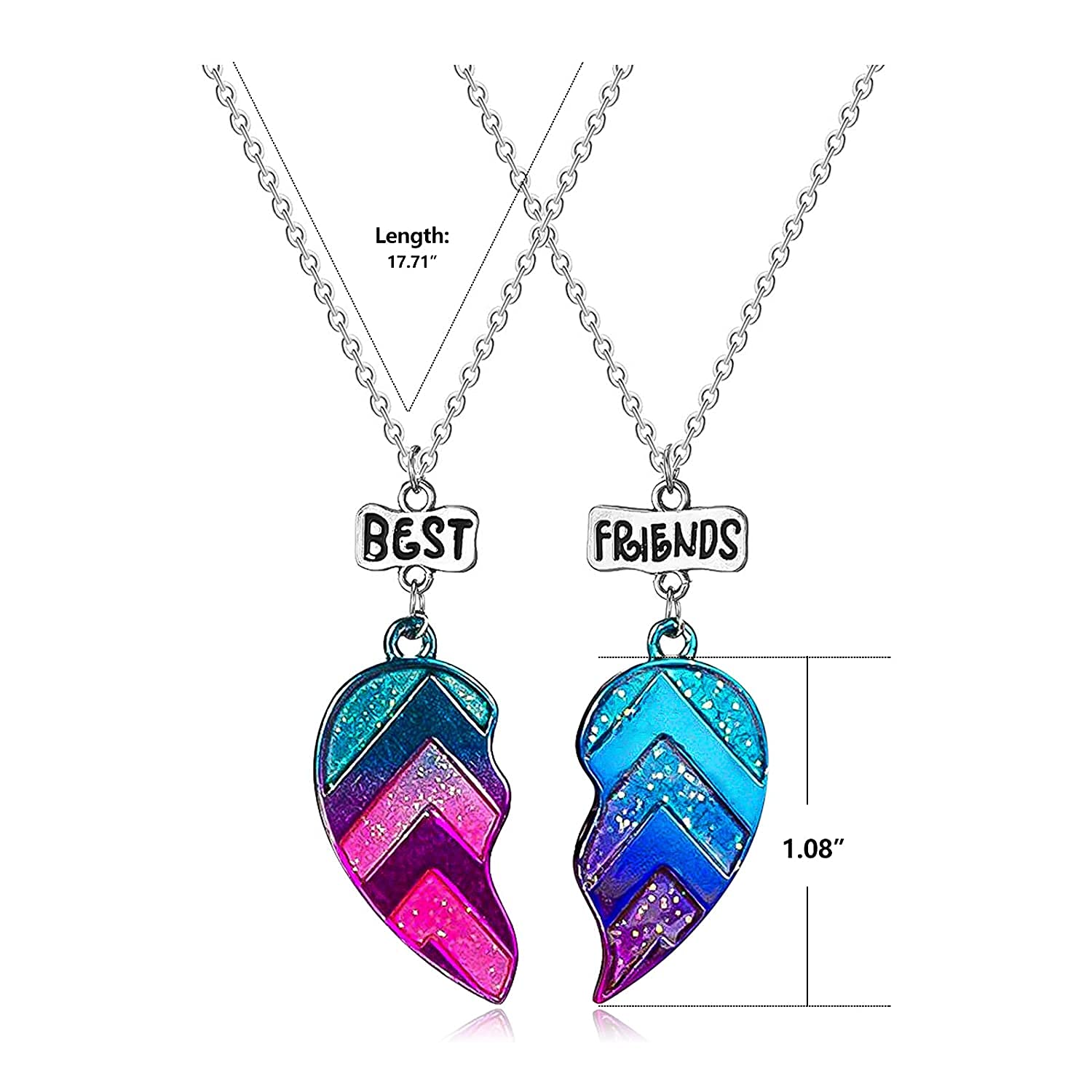 El Regalo 2 Pcs Best-Friend (Bf) Magnetic Heart Pendant Necklace Set For Girls/Sisters/Besties