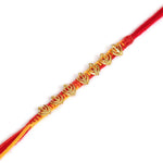 El Regalo 2PCs Red & Yellow Moli Thread Rakhi Combo Set for Brother- Auspicious OM, Ganesha, Satiya, Lion etc. Mauli Rakhi with Roli Chawal Shagun, Message Card in Rakhi Gift Box (Option-4)