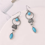 El Regalo Small Handmade Vintage Silver Tone Simulated Turquoise Dangle Drop Earrings for Women Girls- Retro Blue Stone Earrings