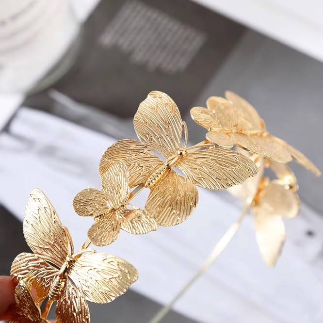 El Regalo Beautiful Butterfly Metal Hairband- Greek Goddess Butterfly Headband for Bride, Golden Roman Butterfly Crown Bridal Headpiece
