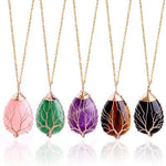El Regalo Tree of Life Wire Wrapped Drop Natural Stones Healing Crystal Chakra Pendant Necklace - Unique Handcrafted Gemstones Pendant Necklaces (Tiger Eye) For Unisex Adult