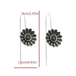 El Regalo Women's & Girl's Vintage Bohemian Style Green Rhinestone Flower Hook Earrings- Elegant Pastoral Style Floral Earrings in Antique Silver Finish