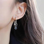 El Regalo Love Hearts Tassel Hoop Earrings for Women/Girls- Heart Huggie Hoop Chains Earrings (Silver)