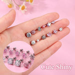 El Regalo 12 Pairs Cute & Tiny Screw Back Earrings Set for Women, Girls & Kids | 316L Stainless Steel Stud Earrings with Pearl, Heart, Flower & Star Designs | Comfortable Flat Back Screw Studs - Pink, Silver & Multicolor