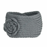 El Regalo's 1PC Winter Crochet Knitted Headwrap Headband with 3D flower & Button for Girls & Women- Ear Warmer Hair Muffs Band | Winter Designer Headbands for Teens & Women (Grey)