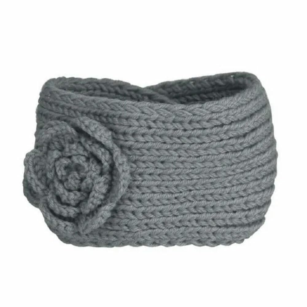 El Regalo's 1PC Winter Crochet Knitted Headwrap Headband with 3D flower & Button for Girls & Women- Ear Warmer Hair Muffs Band | Winter Designer Headbands for Teens & Women (Grey)