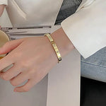 El Regalo Stainless Steel Bangle Bracelet with Cubic Zirconia/CZ for Women - Stainless Steel Openable Bracelet with Magnetic Lock (Gold)