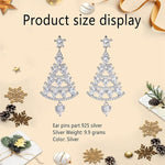 El Regalo CZ Dangling Christmas Tree Stud Earrings for Women & Girls- Rhinestone In-Laid Christmas Tree Dangle Earrings (Silver)