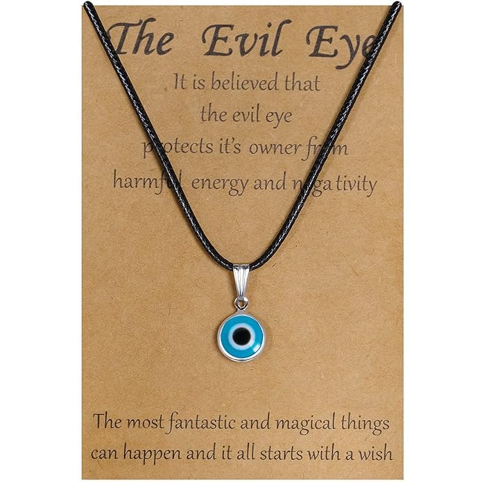 El Regalo 2PCs Evil Eye Necklaces Combo Set- Blue Eyes Amulet Pendant Dainty Ojo Gold Cord Necklace for Women & Girls
