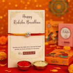 El Regalo 1PC Traditional Rakhi for Brother with Roli Chawal & Message Card | Designer Rakshabandhan Thread with OM, Shree Ram, Ganesha, Krishna Charms | Rakhi Gift Box Included (OM)