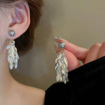 El Regalo Women's & Girl's Elegant Grey Iridescent Pearl Fringe Earrings - 2 Ways Wheat Fringed Ear Jacket Earrings, Lightweight, Versatile Design for Sophisticated Style