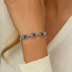 El Regalo Evil Eye Hamsa Hand Turquoise Green Beads Bracelet for Girls & Women- Antique Finish Hamsa Hand Sleek Bracelet (Blue Evil Eye Beads)