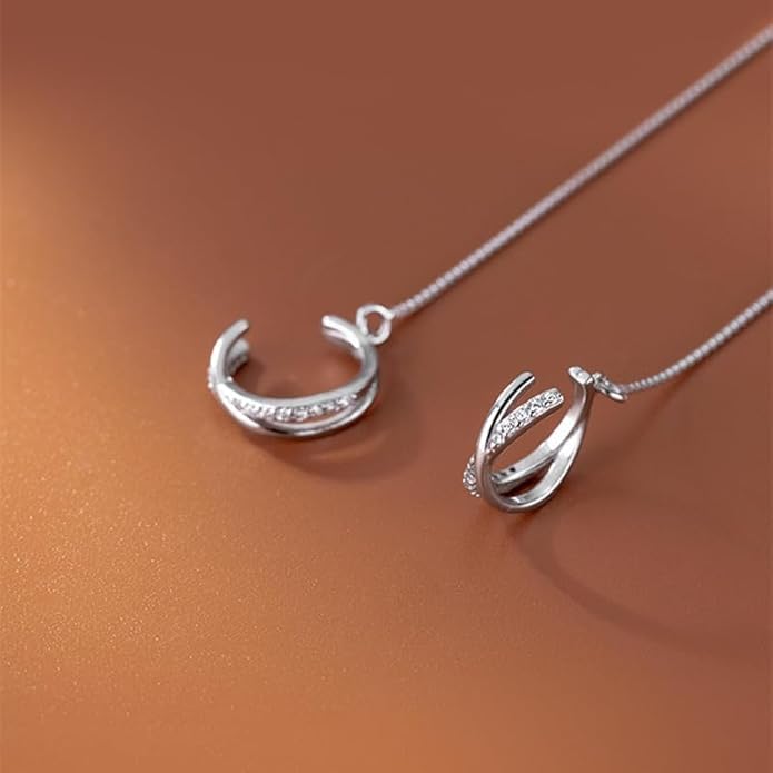 El Regalo Cubic Zirconia Cuff Chain Earrings for Women - Threader Earrings - Criss Cross & Braided Ear Cuff with Long Link Chain - Non-Piercing Cartilage Clip-on Jewelry Gift (Style-3)