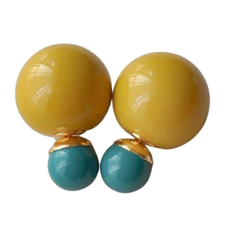 El Regalo 1 Pair Candy Colors 2 Way Beads Earrings- Front-Back Color Clossy Beads Contemporary Earrings for Girls & Women (Musturd Blue)