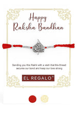 El Regalo 1PC Traditional Rakhi for Brother with Roli Chawal & Message Card | Designer Rakshabandhan Thread with OM, Shree Ram, Ganesha, Krishna Charms | Rakhi Gift Box Included (Genesha Leaf)