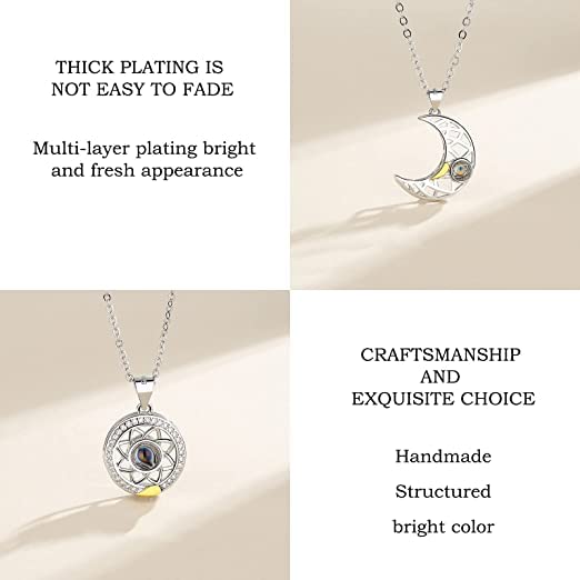 El Regalo BF Magnetic Sun Moon Matching Couple Necklace Set- Best Friend 2 PCs Necklaces Set for Besties/Best Friends/Couples (Silver) For Unisex Adult