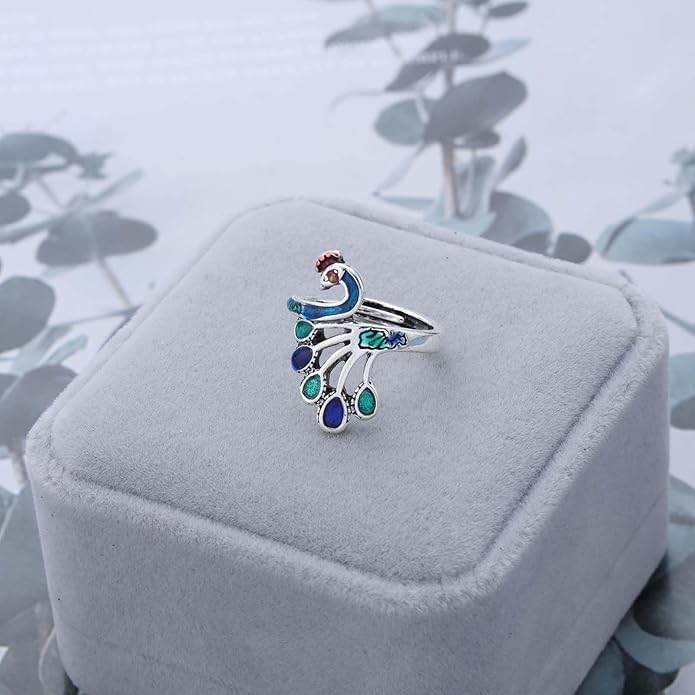 El Regalo Retro Peacock Ring- Beautiful & Colorful Peacock Finger Ring for Girls & Women (Style-3)