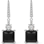 El Regalo Square Princess Cut Cubic Zirconia Dangle Earrings for Women & Girls | Elegant Drop Earrings in Black & Royal Blue Sapphire | 925 Silver Plated CZ Statement Earrings (Black)