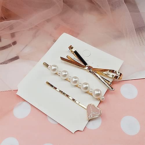El Regalo 3 Pearls Heart Hair Pins Combo Set- Fancy Hair Pins- Heart, Pearl & Bow Bobby Pins Combo for Girls & Women