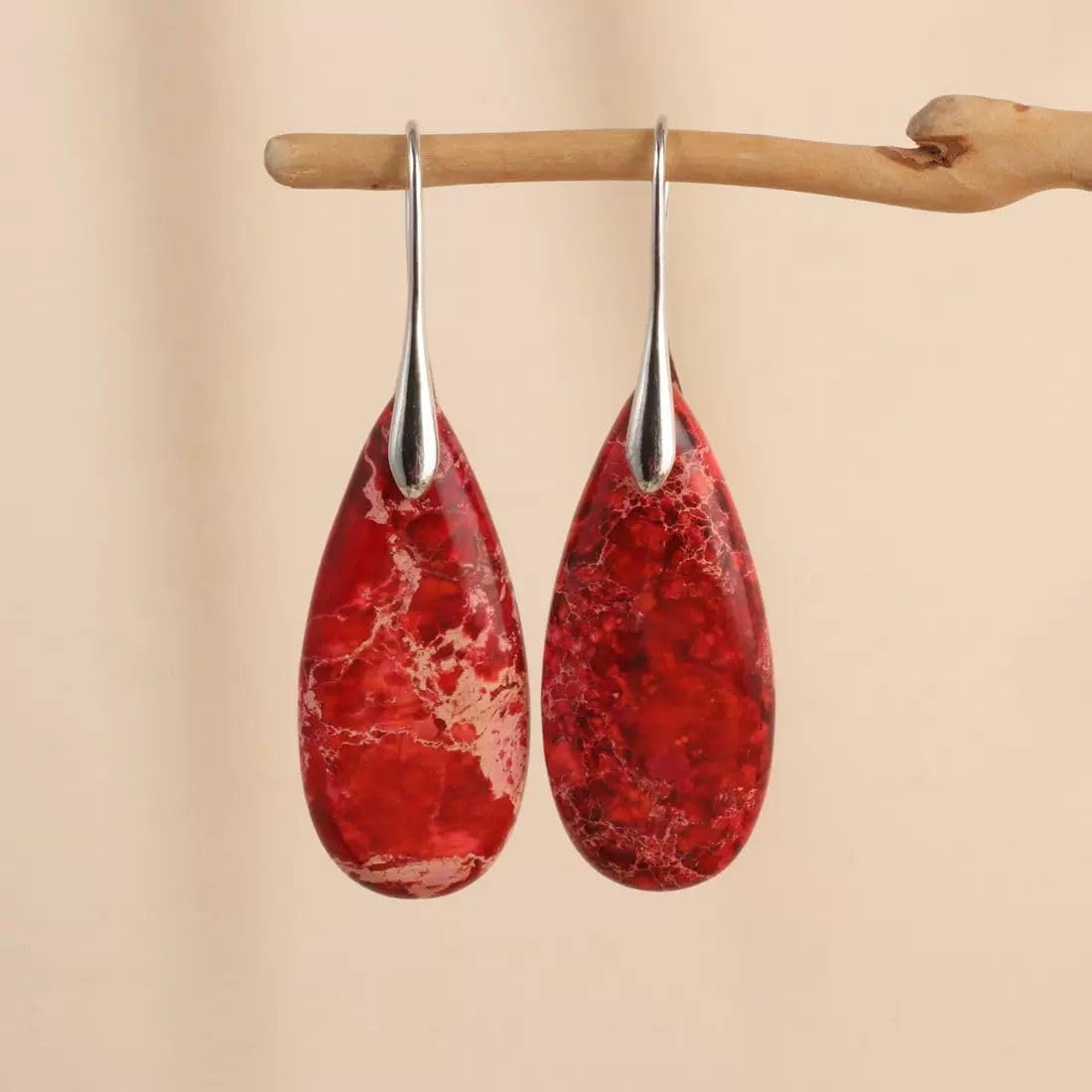 El Regalo Elegant Natural Stone Drop Earrings for Women | Vintage Teardrop Boho Dangle Earrings | Anti-Tarnish Western Statement Jewellery for Girls & Women (Red Silver)
