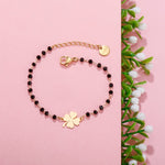 El Regalo Stainless Steel Mangalsutra Evil Eye Nazaria Bracelet- Black Crystal Beads Anti Tarnish Chain Bracelet for Girls/Women (Clover Leaf Nazaria Bracelet)