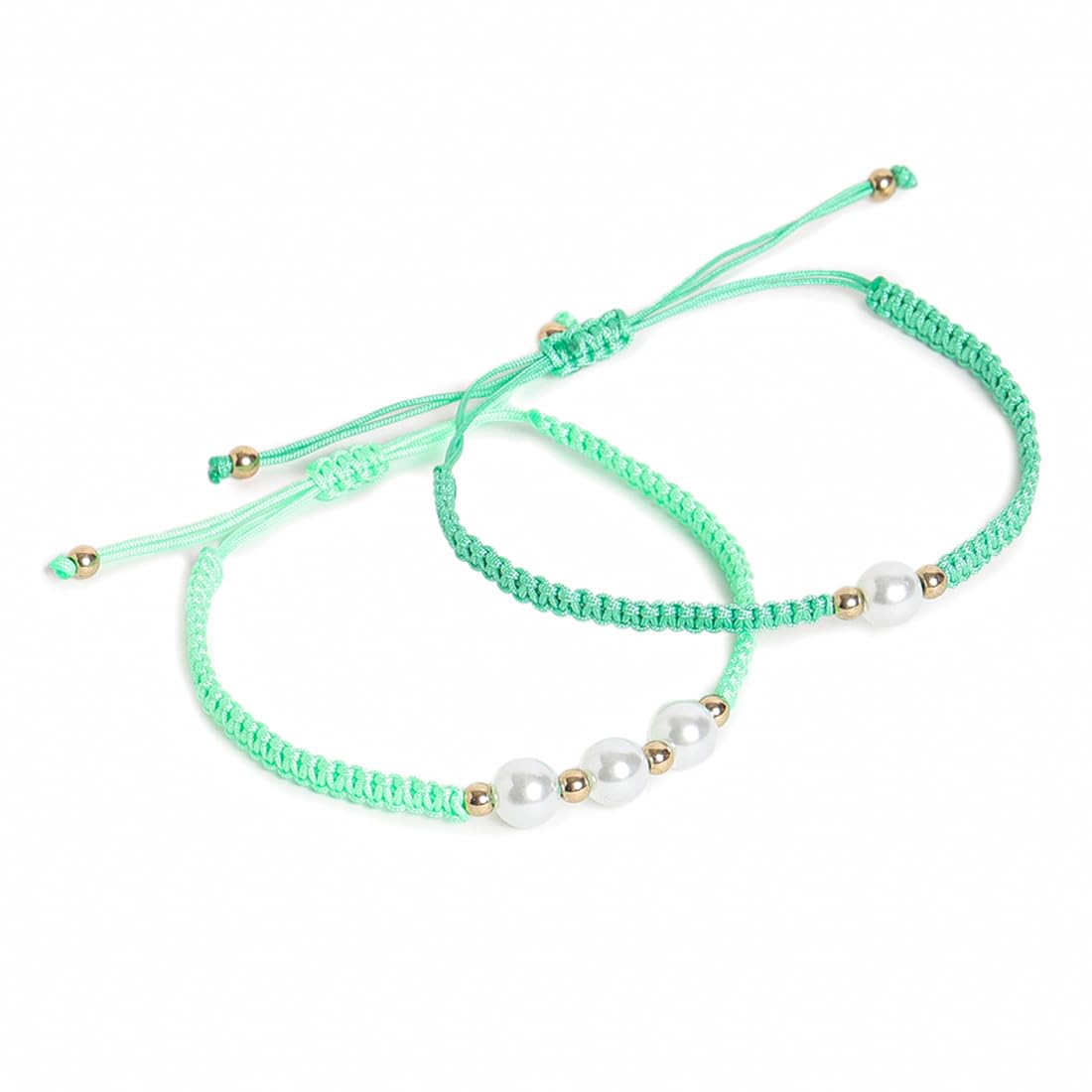 El Regalo 2PCs Pearls Rakhi Combo Set for Bhaiya-Bhabhi/Bhai- Bhatija/Bhatiji- Rakhi Gift Combo with 2 Pearls Rakhi, Roli-Chawal Shagun Pack, Message Card in Gift Box (Neon Green)