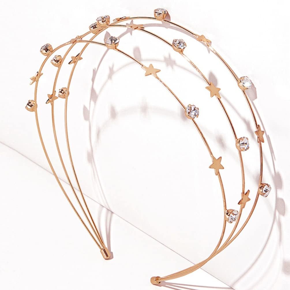 El Regalo Multi Layered Tiara Hairbands- Retro Star, Moon, Pearls, Flowers, Rhinestone Hairband/Headband for Kids/Girls & Women - Wedding Bridal Bridesmaid Hair Accessories (Stars & Crystal)