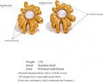 El Regalo Stainless Steel Pearl Flower Stud Earrings- Glamorous, Elegant, Anti Tarnish/Waterproof Geometric Design, Gold Polished Finish for Women & Girls