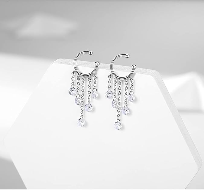 El Regalo Droplet Tassel Chain Cuff Earrings- No Piercing Cartilage Earrings, Wrap Drop Tassel Chain Earrings for Women Teen Girls