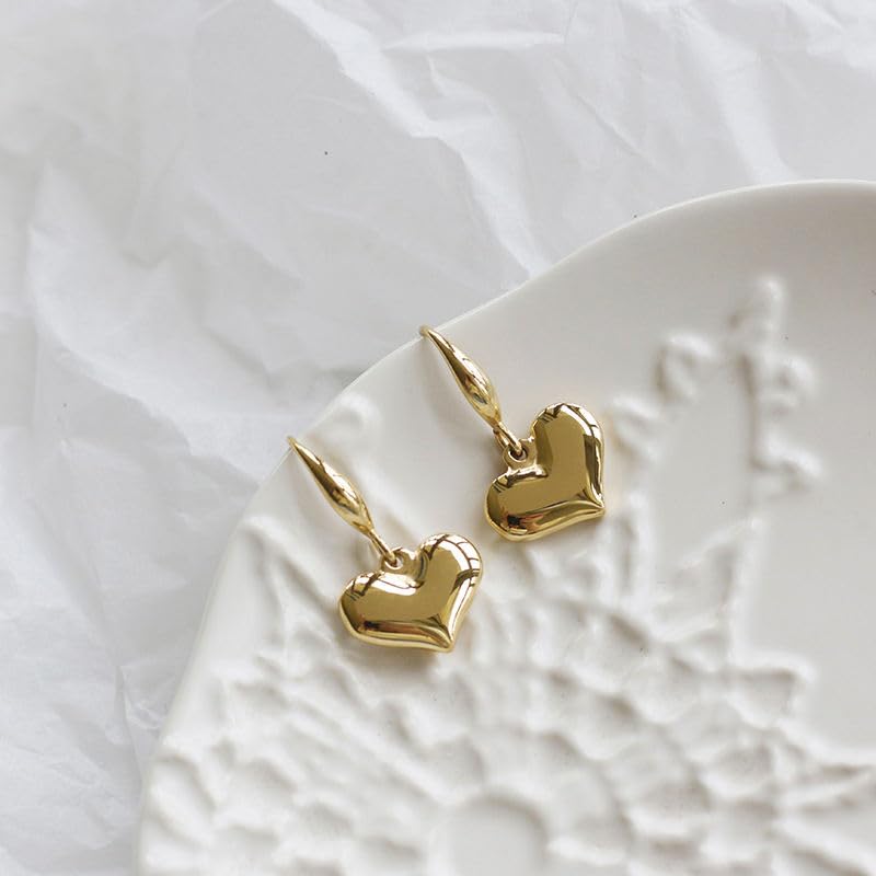 El Regalo Stainless Steel Heart Hoop Earrings- Waterproof/Anti-Tarnish Vintage Love Drop Huggie Hoop Earrings for All Day Wear (Gold-Hook)