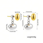 El Regalo Tiny Two Tone Teardrop Stud Earrings for Girls & Women- 2-in-1 Gold Silver Front Back Oval Bean Dangle Earrings