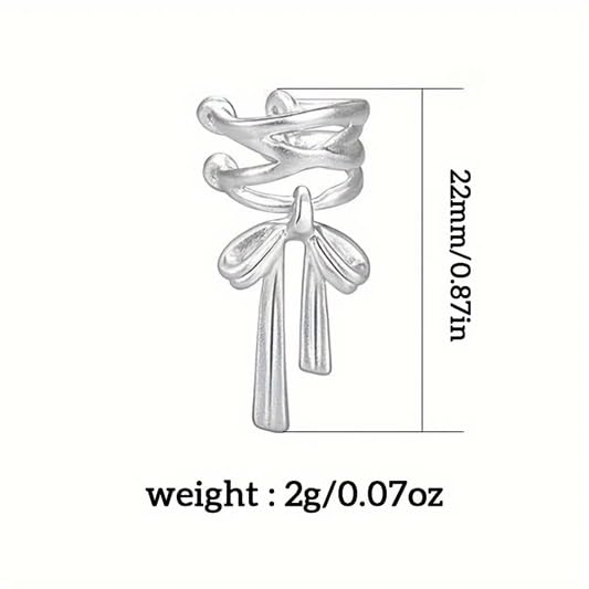 El Regalo Fashionable & Elegant Silver Matt Finish Ear Cuffs for Non Piercing Earrings- Ballet Hollow Cross Ribbon Ear Clips for Girls, Trendy Versatile Clip On Cuff Earrings for Girls & Women