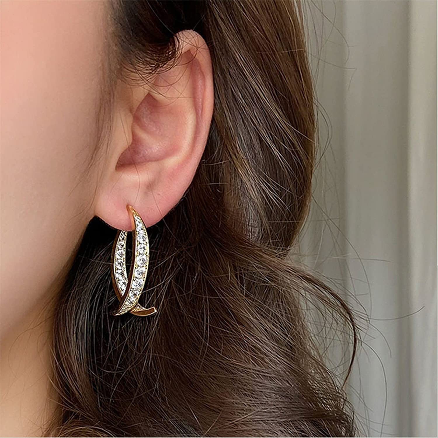 El Regalo Women's & Girl's Cross Curved Earrings, Curved Stick Front Back Linear Drop Hypoallergenic Earrings (Silver AD)