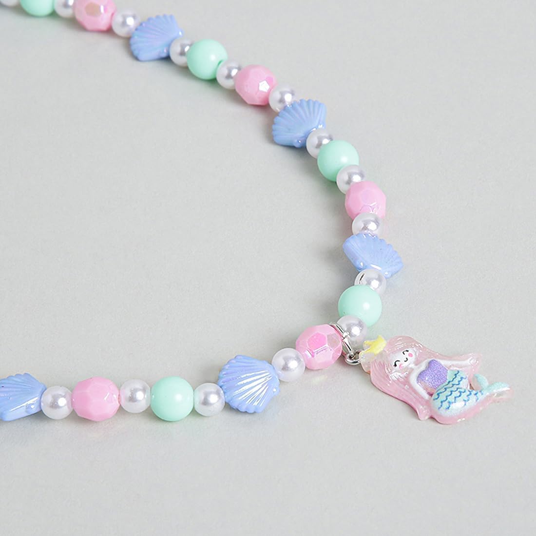 El Regalo 2 PCs Kids Girls Colorful Necklace & Bracelet Jewelry Sets - Kids Candy Color Mermaid Pearl Shells Necklace & Bracelets Sets for Girls Kids & Toddlers (Mermaid Shell Jewelry Set)