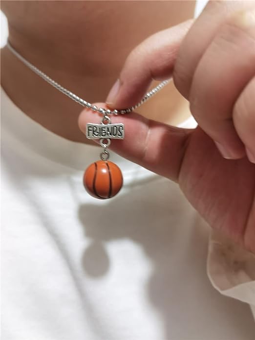 El Regalo 2PCs Best Friends 3D Basketball Necklace Set- BFF Basketball Sports Necklaces Set for Girls & Boys (Brown)