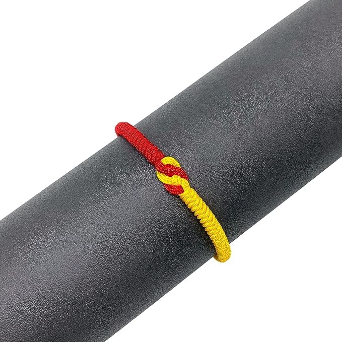 El Regalo 1PC Infinity Love Knot Lucky Rakhi for Brother - Hand Braided Amulet Knot Thread String Rakhi with Roli Chawal, Rakhi Message Card in Gift Box (Red & Yellow Mix)