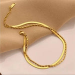 El Regalo Stainless Steel Double Layers 1 Leg Anklet - 1PC Anti-Tarnish, Waterproof Anklets for Girls & Women (Style-3)