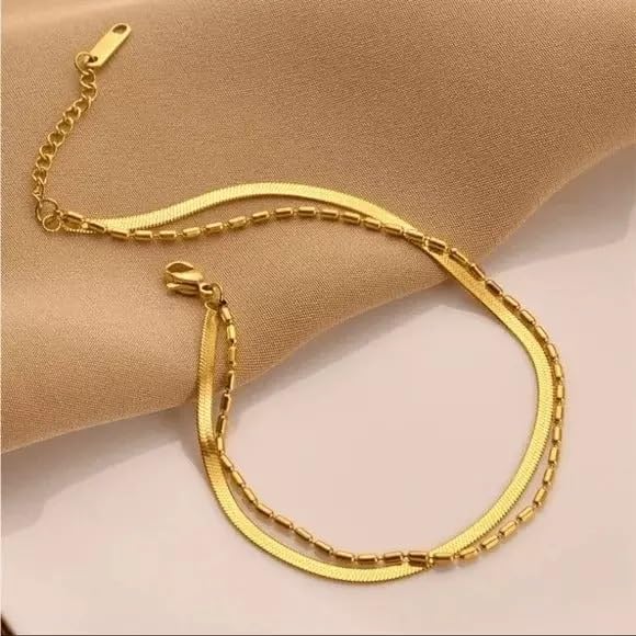 El Regalo Stainless Steel Double Layers 1 Leg Anklet - 1PC Anti-Tarnish, Waterproof Anklets for Girls & Women (Style-3)