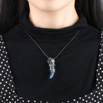 El Regalo Unisex Tooth Pendant Necklaces | Stainless Steel Crystal Pendant Adjustable Black Cord Unisex Necklace for Women & Men (Blue)
