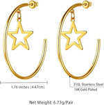 El Regalo Western Stainless Steel Drop Star Hoop Earrings for Women/Girls- Fashion Statement Star Big Circle Open Hoop Party Earrings