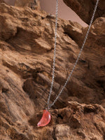 El Regalo Beautiful Agate Crescent Moon Pendant Necklace with Stainless Steel Chain for Girls & Women (Peachy Pink Moon)