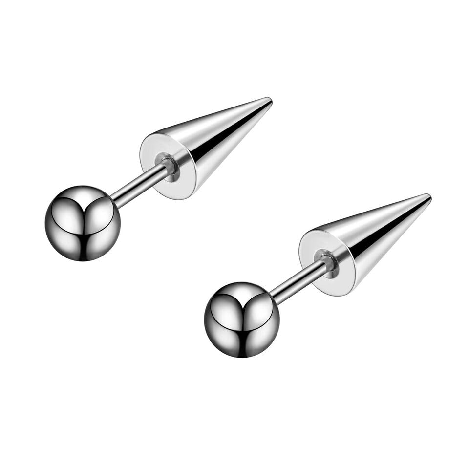 El Regalo 5 Pairs Surgical Stainless Steel Round Ball Cone Spike Cartilage Earring- Waterproof Tragus Ear Piercing Helix Unisex Earrings for Men & women