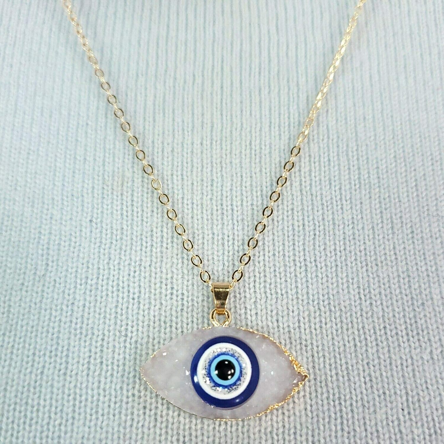 El Regalo Evil Eye Druzy Evil Eye Modern Pendant Necklace for Girls & Women (White)