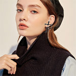 El Regalo 1 Cross Chain Earring - Unique Black Enamel Punk Dangle Drop | Cool Puncture Ear Stud Earring for Women Men Statement Hinged Jewelry Gifts