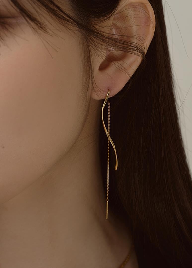 El Regalo Stainless Steel Ati Tarnish- NO RUST Earrings- Rose Gold Plated Stainless Steel Cute Stud Earrings for Women/Girls (Wave Threader Earrings)