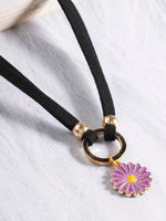 El Regalo 1PC Cute & Fancy Black Faux Choker Collar Necklace with Charms for Girls & Women (Purple Daisy Flower Choker)