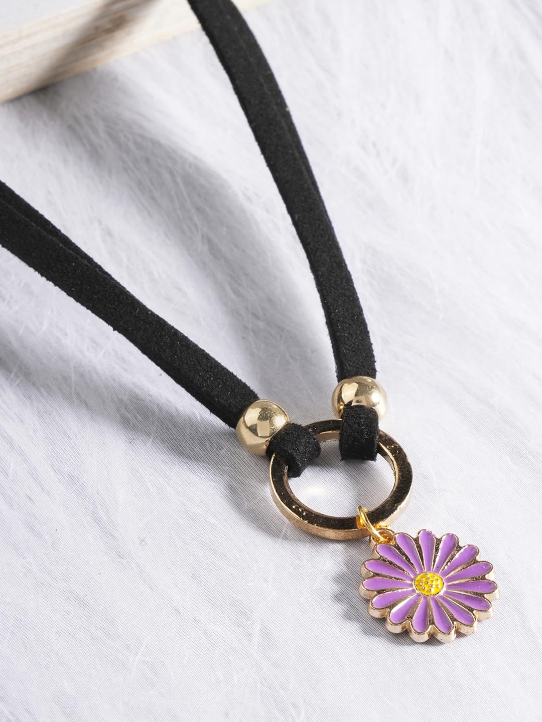 El Regalo 1PC Cute & Fancy Black Faux Choker Collar Necklace with Charms for Girls & Women (Purple Daisy Flower Choker)