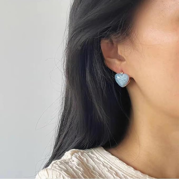 El Regalo Heart Hoops Earrings- Vintage Fashionable Bliss Heart Clip Double-sided Enamel Glaze Eternal Elegance Love Earrings for Women & Girls (Glazed Blue)